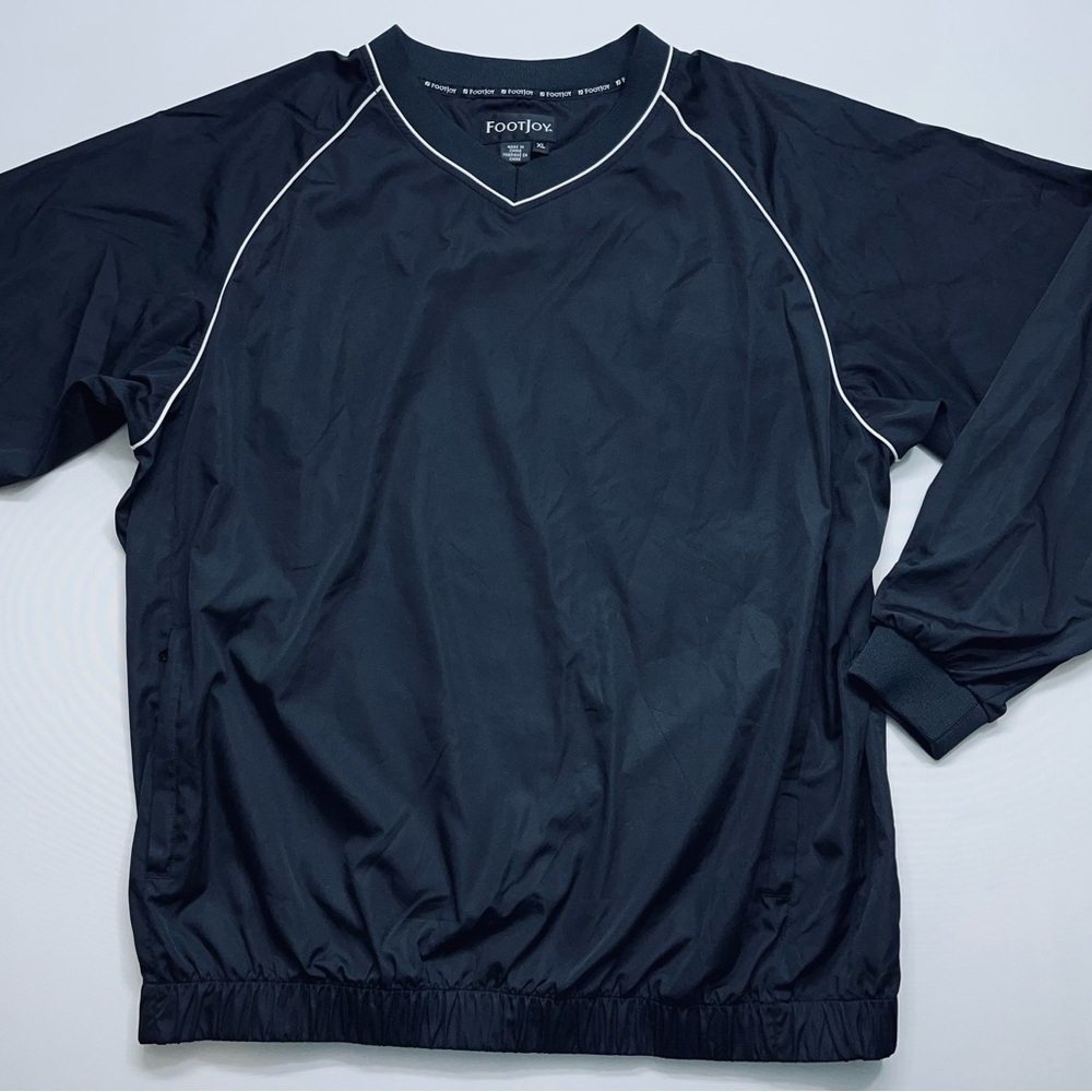 Footjoy Golf Windbreaker Jacket Mens XL Pullover Black Raglan Sleeve White Trim